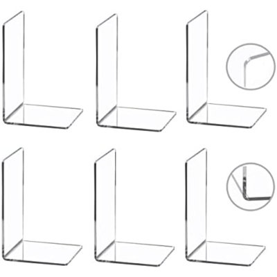 6 Pieces/3 Pairs Bookends,Clear Acrylic Bookends For Shelves,Heavy Duty Book Ends And Desktop Organizer,Book Stopper For Books/Movies/Cds,7.3X4.8X4.8 Inch