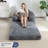 Folding Sofa Bed, 2 In 1 Convertible Sofa To Lounger Comfy Single Bean Bag Chair For Adults, Floor Sleeper Couch With Handle, Faux Fur Couch Bed,Grey-116942799