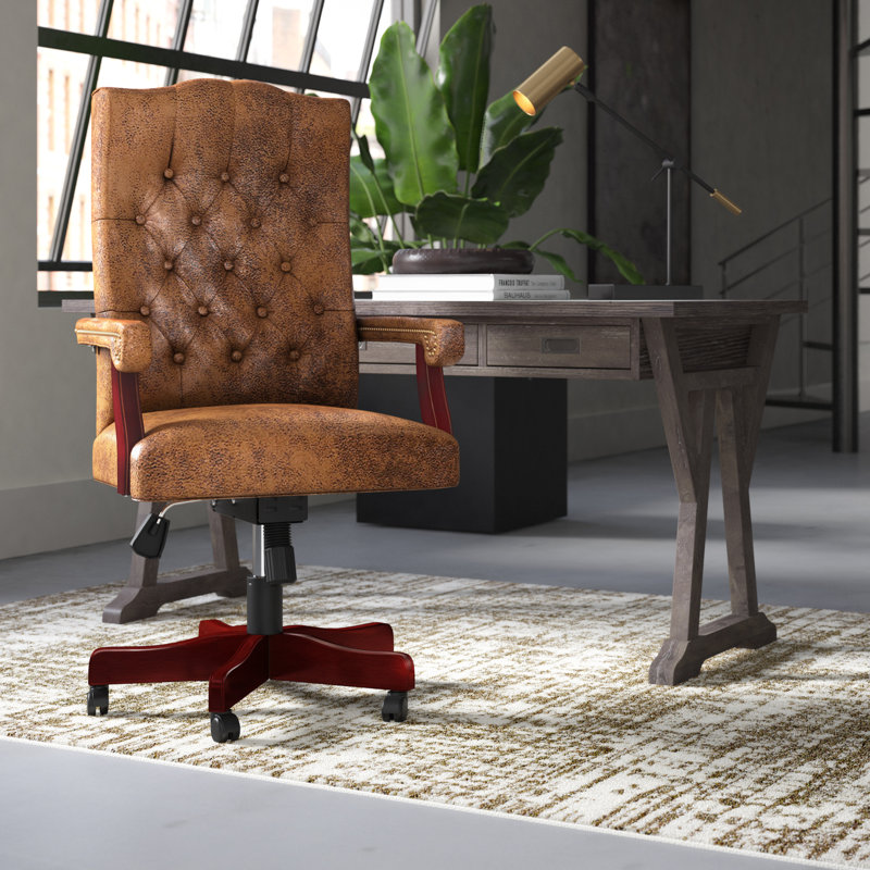  Fauteuil de direction pivotant à dossier haut capitonné et accoudoirs style campagnard, Brun aviateur ultra-suède