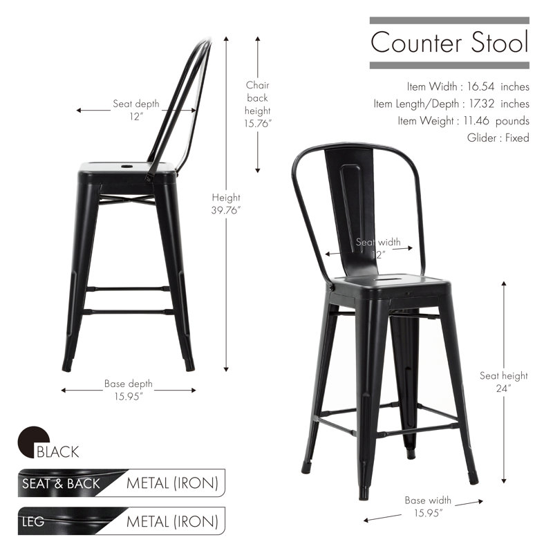 Tabouret de bar Wyatt, Noir