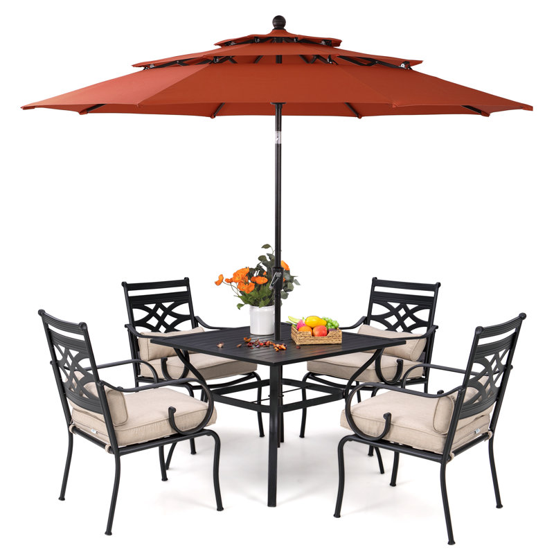 Ensemble de salle à manger pour 4 personnes avec table carrée, coussins inclus, Oui, Orange