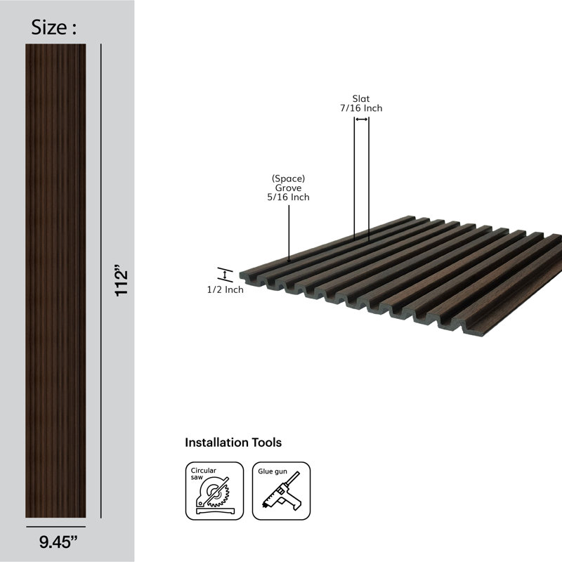 Panneaux de lattes moyennes en bois de polystyrène de L 112 po x l 9,5 po x P 0,5 po, Winé