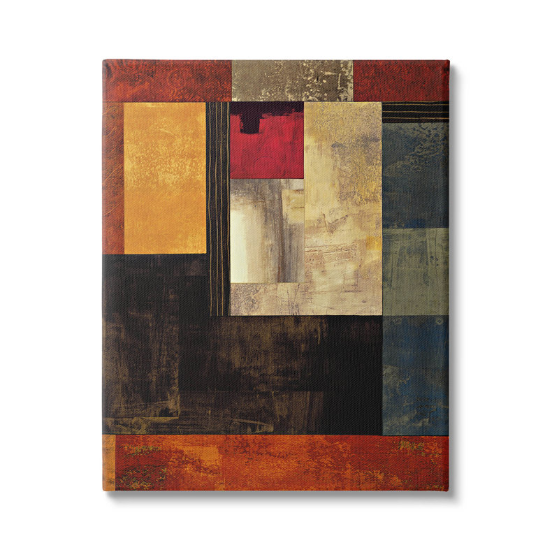 «Rich Red Geometric Squares», art mural sur toile par Chris Donovan, H 20 po x l 16 po x P 1,5 po, Toile tendue