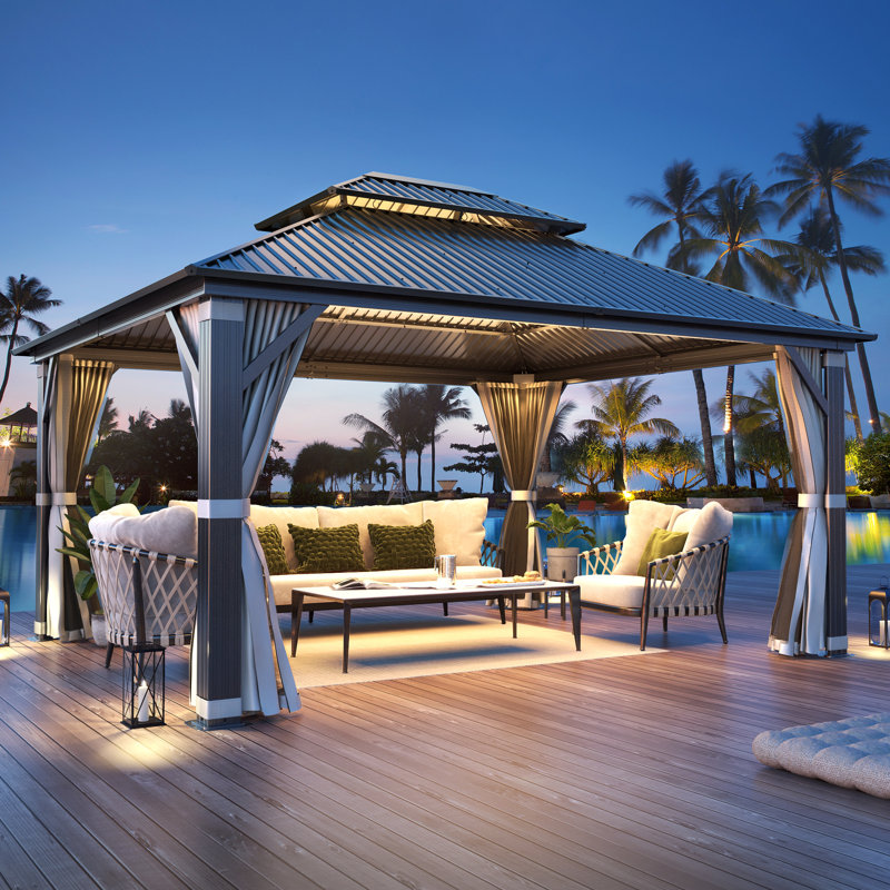Pavillon de jardin en aluminium - Pavillon de jardin en acier galvanisé avec rideaux et filets