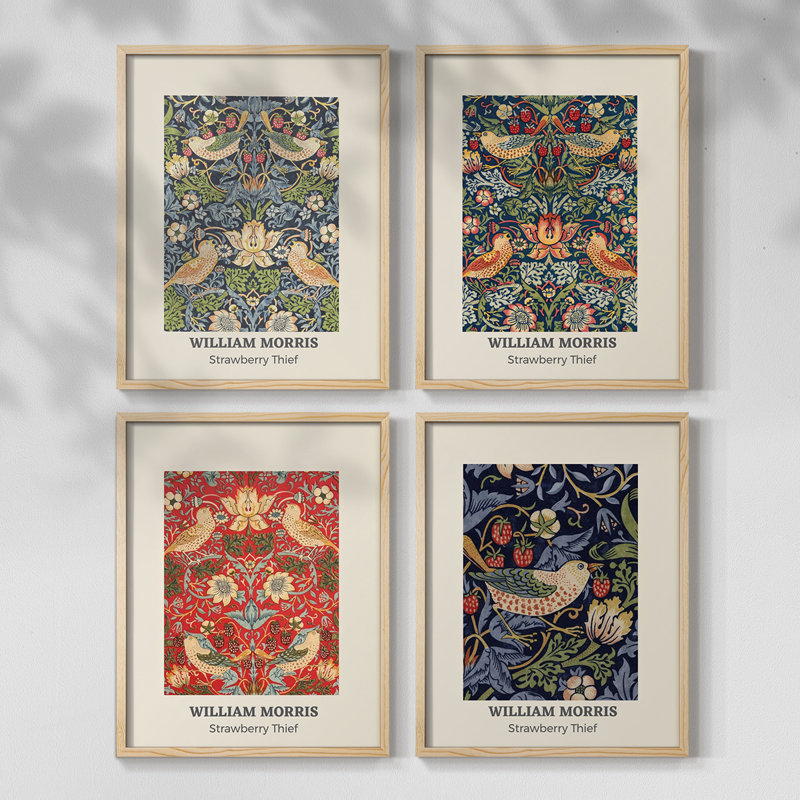 William Morris XIV Framed Print - Set of 4, 14" H x 44" W, Black