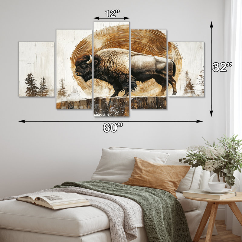 Buffle américain dans les Prairies - Art mural animal Buffalo - ensemble d'art mural moderne
