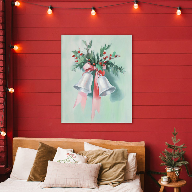 Toile festive en forme de cloche d'argent, design par Arlington Prints, H 48 po x l 36 po