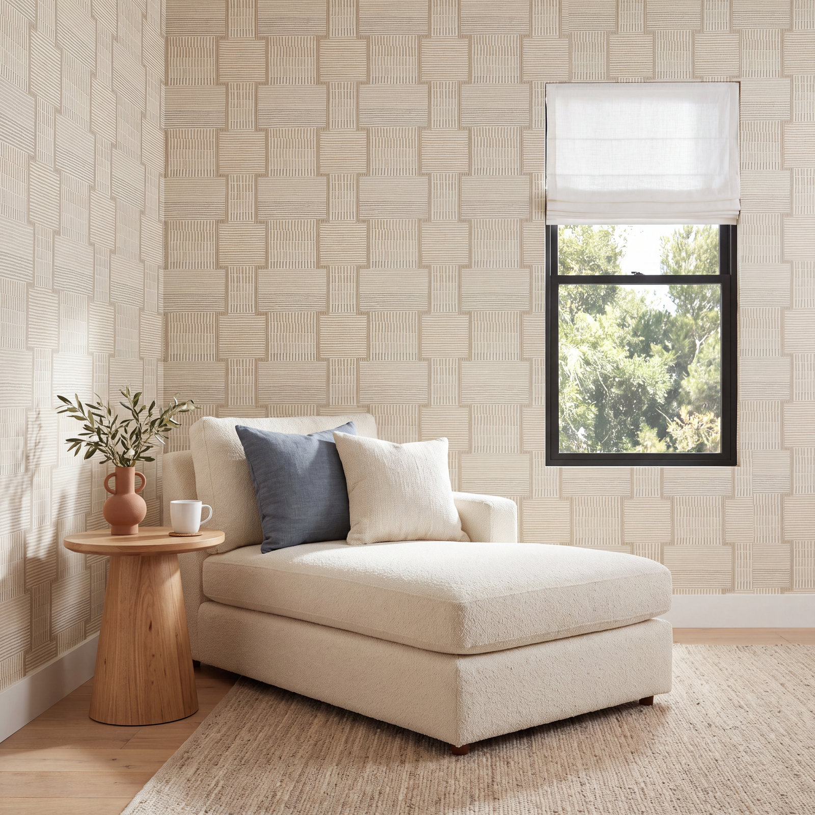 Modern Unpasted Geometric Wallpaper, Beige