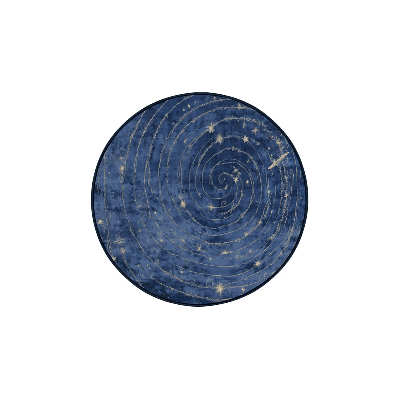 Tapis bleu soyeux et moelleux, Rond 3 pi