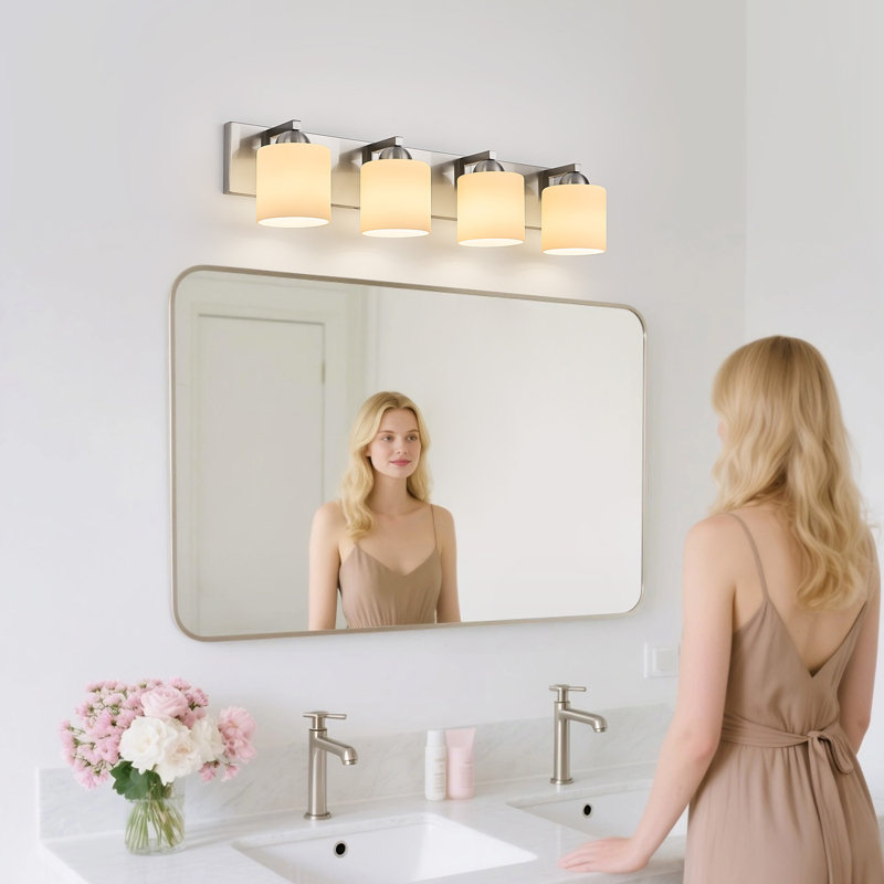 Luminaire de meuble-lavabo de salle de bain avec abat-jour en verre opale, Nickel brossé, 4