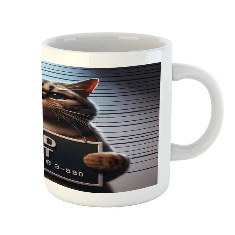 Wrought Studio Cat Ceramic Coffee Mug Whimsical Bad Kitty Mug Shot 11 oz Umber and Pale Blue Grey