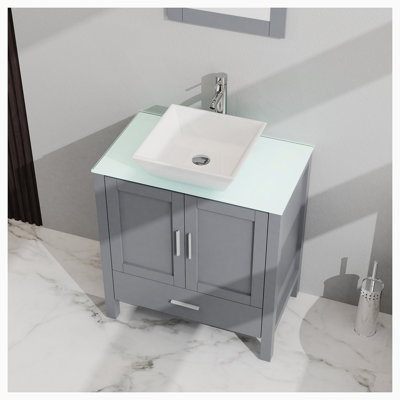 Adifaah 30'' Single Bathroom Vanity with Glass Top