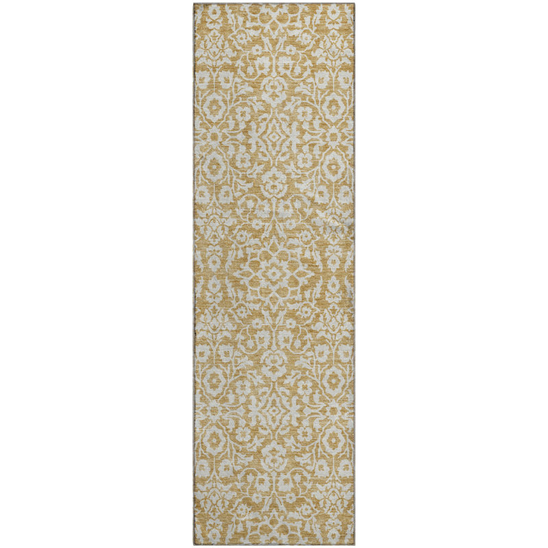 Premium Machine Washable Prisco Gold Rug, Runner 2'3" x 7'6"