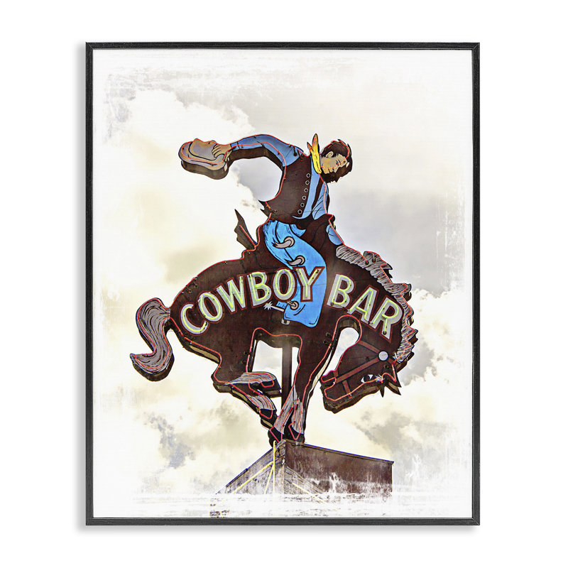 «Cowboy Bar Sign», estampe numérique, design par Jadei, H 14 po x l 11 po, Giclée encadrée noir minuit