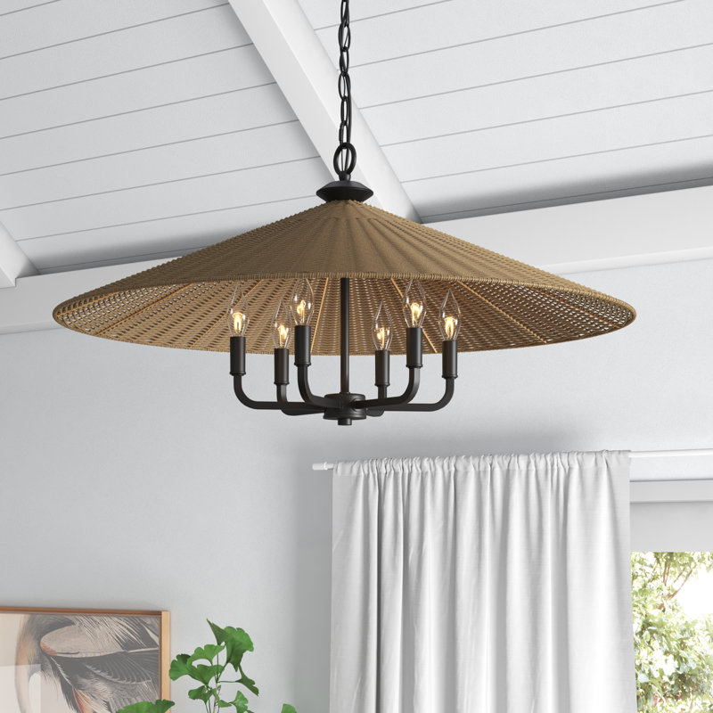 Eman 6-Light Hubbs in Matte Black with Dark Rattan