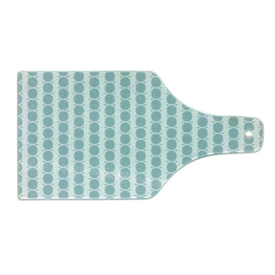 Ambesonne Blue Tempered Glass Cutting Board Vintage 60s Round Chain Pale Blue White