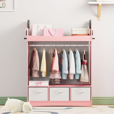 Children's Wardrobe, Open-Style Mirrored Wardrobe with 3 Shelves and 3 Drawers