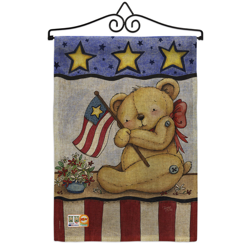 Le patriotique à 2 côtés en polyester 19 x 13 po pat ours american bear ensemble de drapeau