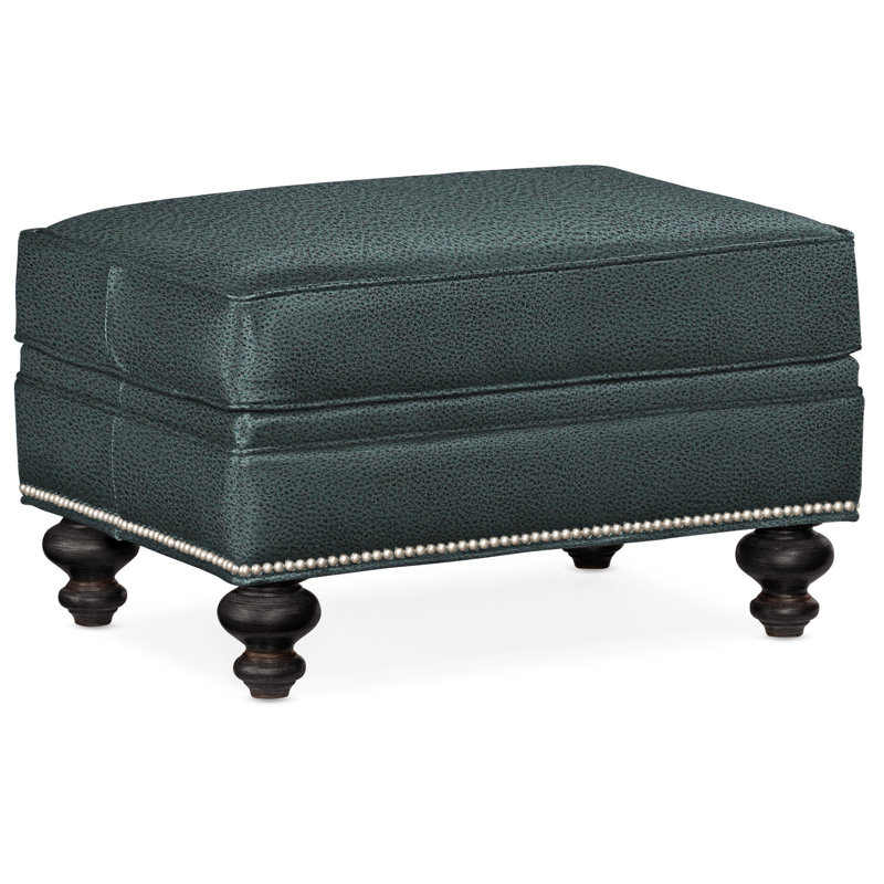 West Ottoman, Anilina Hunter Genuine Leather, Plantation, Pewter