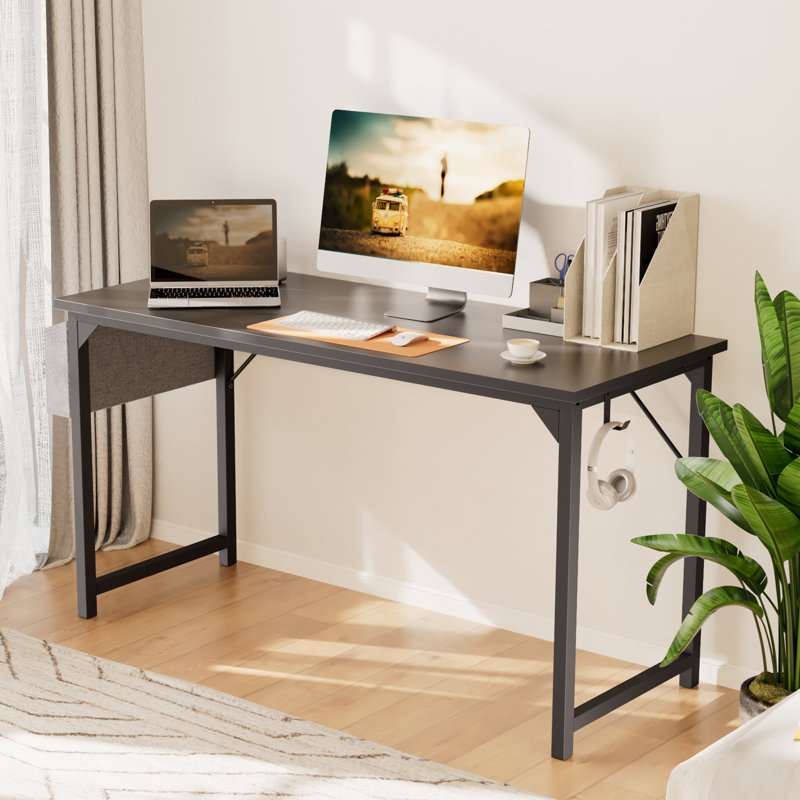 Mamoru Metal Base Writing Desk, Black, 29.8'' H x 40'' W x 19.7'' D