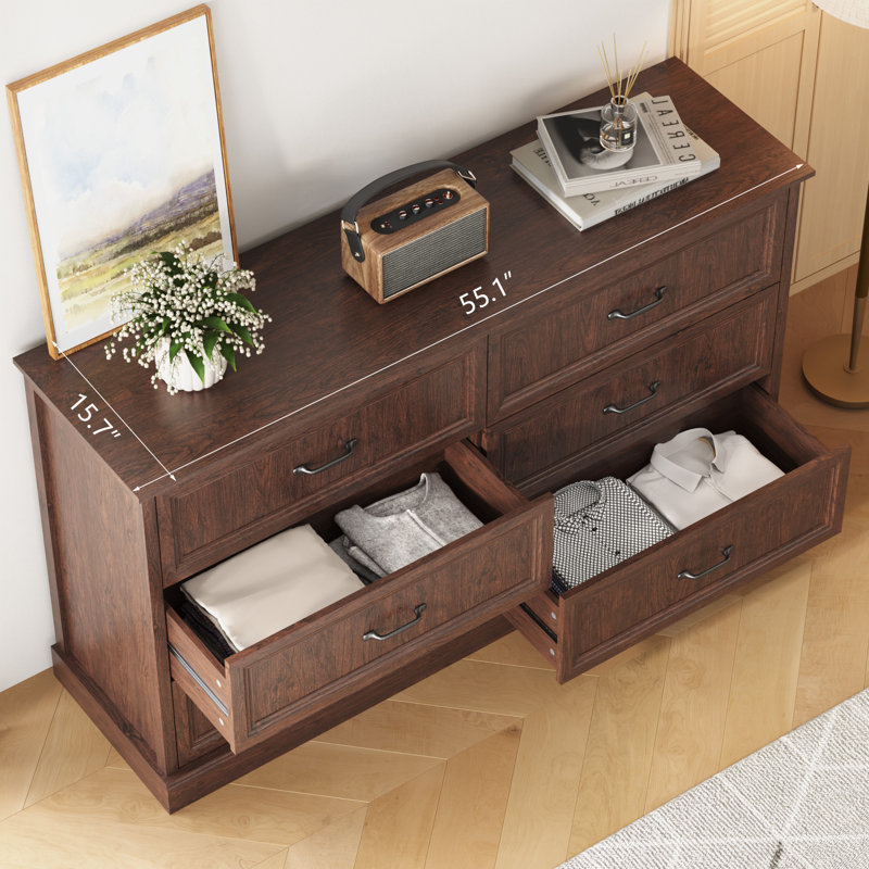 Ensemble de bureau 3 pièces Farmhouse - Bureau en grain de bois naturel, bibliothèque réglable et commode à 6 tiroirs, Brun