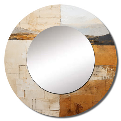 Beige And Gold Minimal Expression - Abstract Shapes Large Mirror, Beige Round Unique Wall Mirror Decor, Printed Metal Art