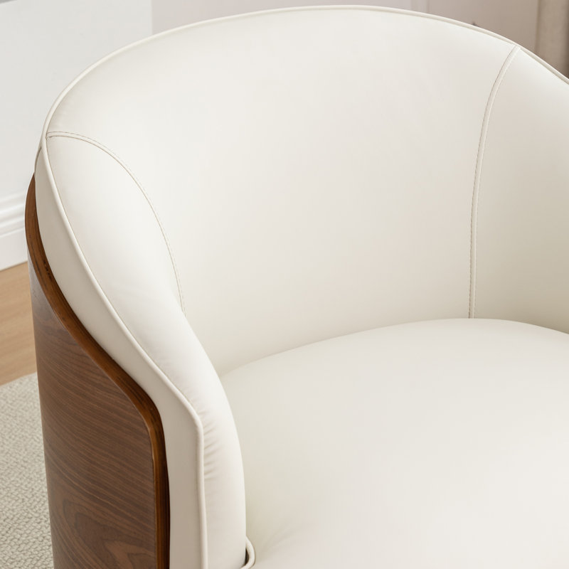 Faux Leather Swivel Barrel Chair, Beige