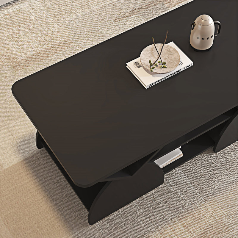 Table basse en bois avec tablette, Noir, Noir