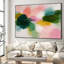 Très grand art mural imprimé sur tissu - Coups de pinceau abstraits et colorés en rose, vert et jaune pour la chambre à coucher - «Assemblage requis du cadre (cadre non fini)»-124792126