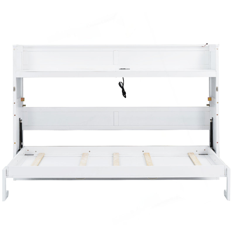Lit escamotable avec bureau, lumière DEL et station de charge USB, Blanc