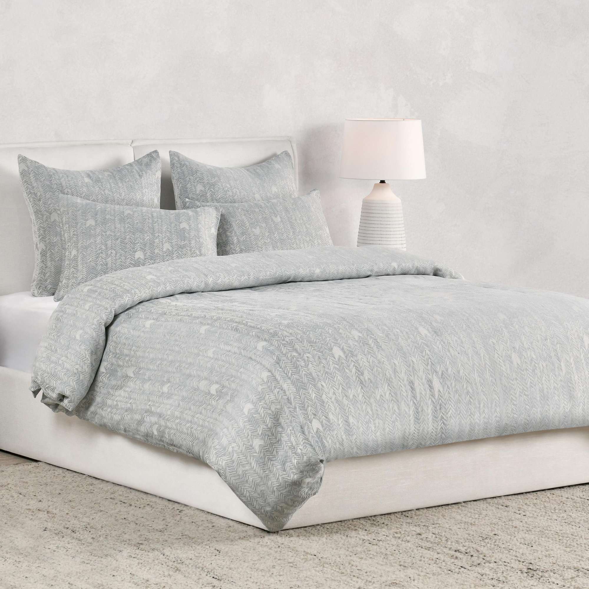 Tasmin 100% Cotton Embroidered Duvet, Gray, Queen Duvet Cover