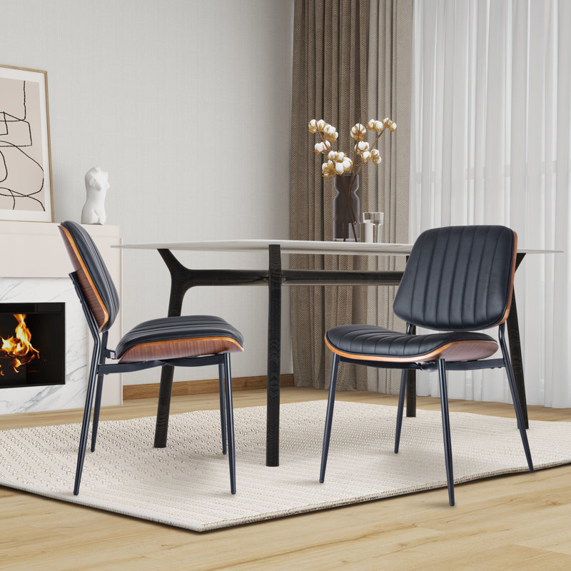 Chaise de salle à manger rembourrée Lashanay, Noir, Noyer