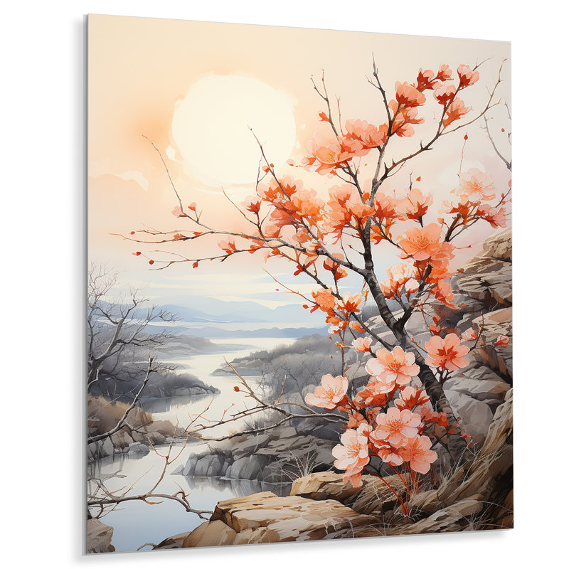 «Tranquility Peach Peace Landscape» sur métal, H 20 po x l 12 po x P 1 po