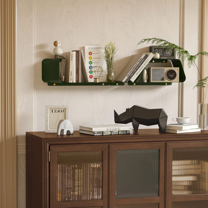 Floating Shelves, Wall Shelf, Set Of 3 Wall Mounted Metal Shelves With Unique Design For Wall Storage, Book Shelf, Display Shelves Green