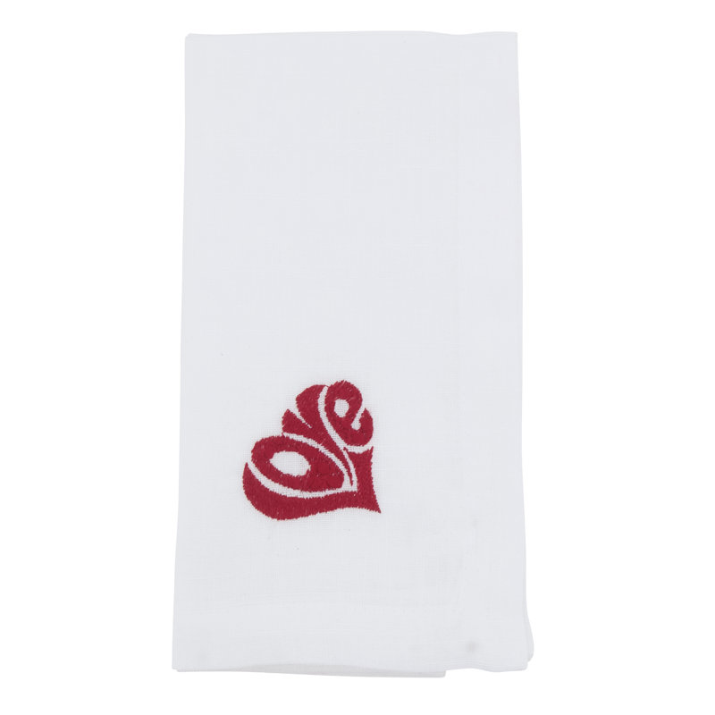 Serviettes de table brodées Love (ensemble de 4) - Motif d'écriture en forme de cœur audacieux pour tables romantiques, 20 po x 20 po