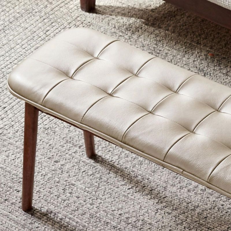 Soild Wood For Dining Bench Table Bench With Leather Cushion, White
