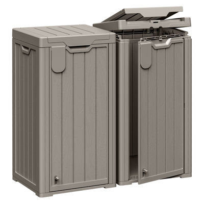 33 Gallon Weather Resistant Outdoor Trash Bin, Sorting Label Holder & Dual Opening System, 2 Pack