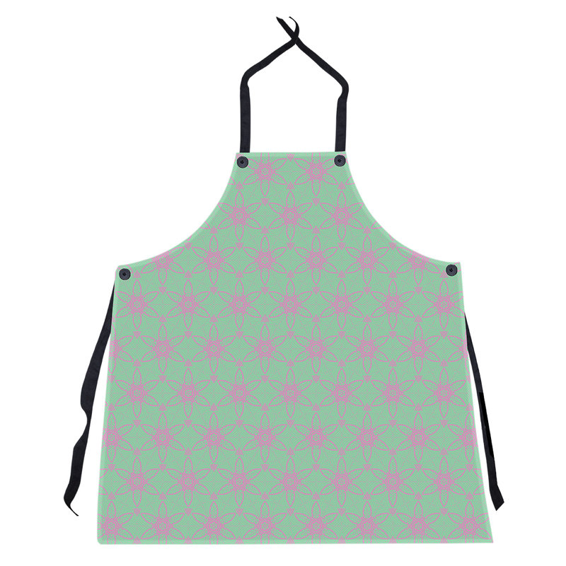 Tablier à cercles ornés de fond, Vert et rose