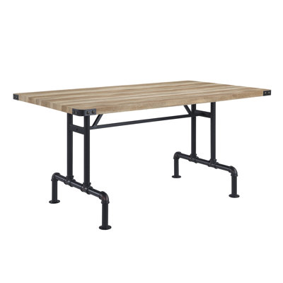 Elegant Oak And Metal Rectangular Dining Table For Room Legged With Surface