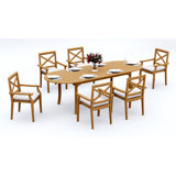10 Seats 11 Pcs Grade-A Teak Wood Dining Set: 94" Double Extension Oval Table And 10 Granada Stacking Arm Chairs #11GR2210