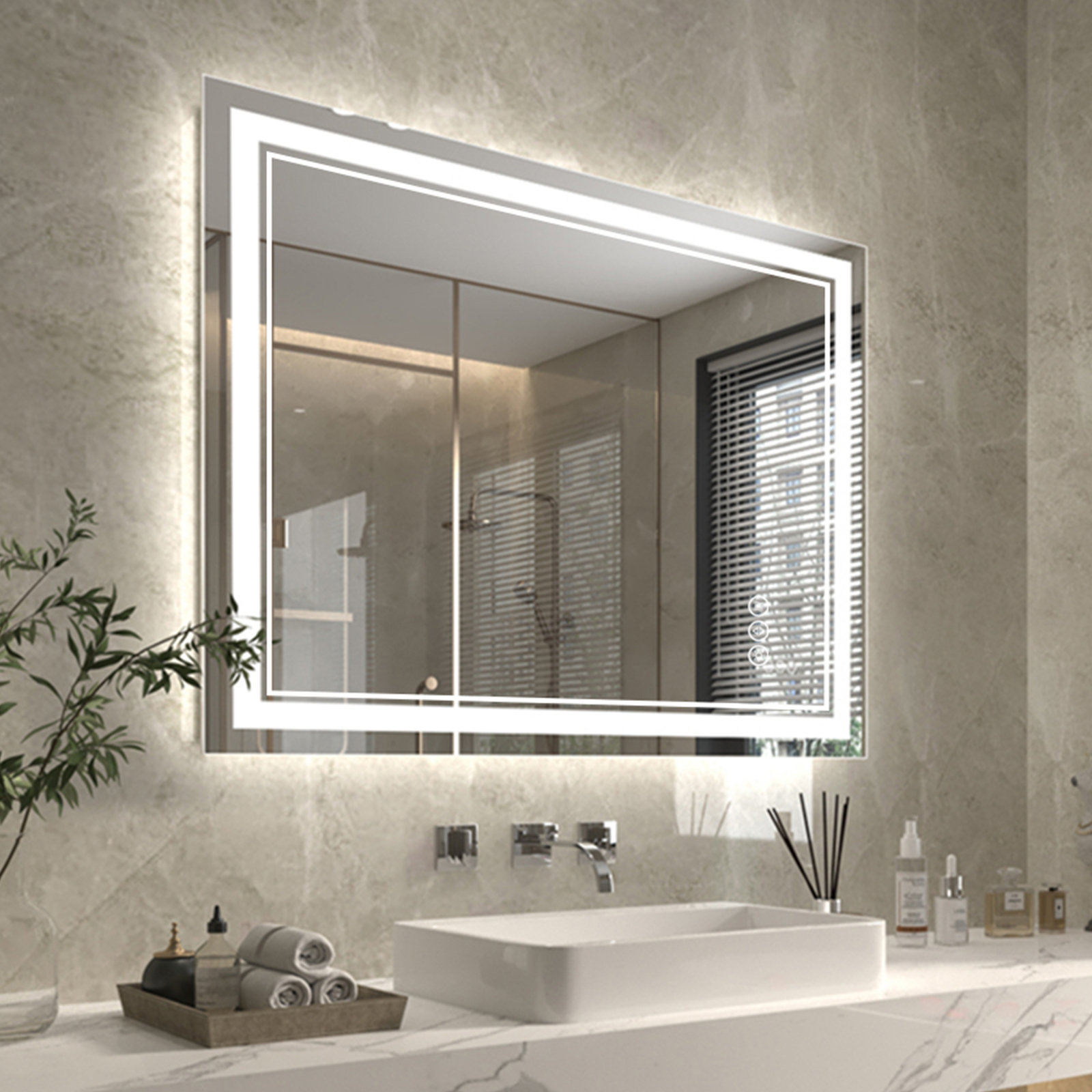 Wrought Studio Wall Mount Anti-Fog Oversized Frameless Lighted Bathroom ...