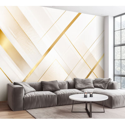 Papier peint adhésif peler et coller lignes fines en diagonale, chemins entrecroisés, points forts dorés, papier contact autocollant amovible pour salon, chambre à coucher H 100 po x l 144 po