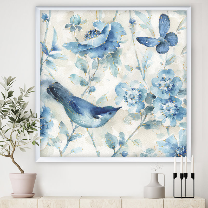 «Indigold Bird Cottage Family II», reproduction sur toile encadrée, Cadre blanc, H 16 po x l 16 po x P 1 po