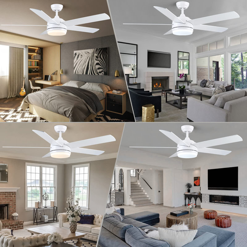 Ceiling Fan with Light and Remote Control, 52" Wide, White