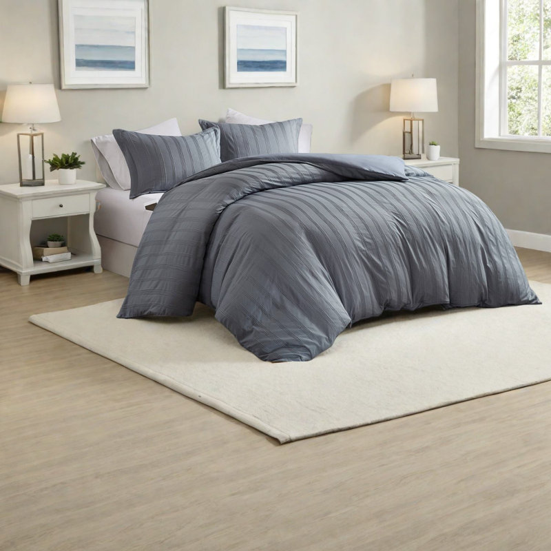 Durable 3-piece Bedding Sets, Soft Polyester Woven Stripes For Modern Bedrooms
