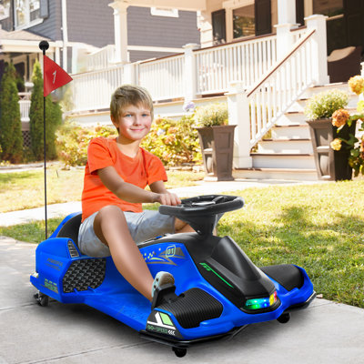 Kart électrique Aosom12V, voiture à la dérive pour enfants de 5 MPH, tour en plein air avec jouet à démarrage lent, musique, lumières colorées, pour enfants de 8 à 12 ans, bleu