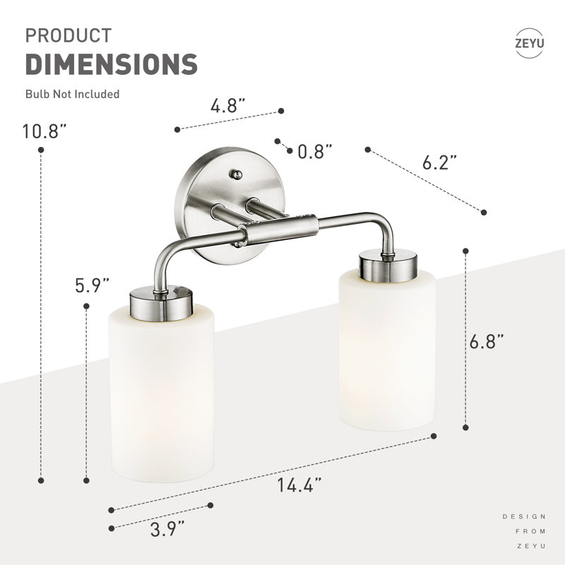Éclairage de meuble-lavabo rétro à intensité variable, abat-jour en verre, H 10,8 po x l 14,4 po x P 6,2 po, Nickel brossé
