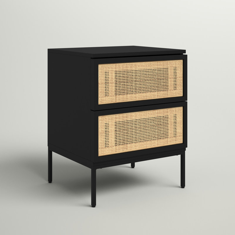 Table de chevet 2 tiroirs Prudhoe, Noir / Beige