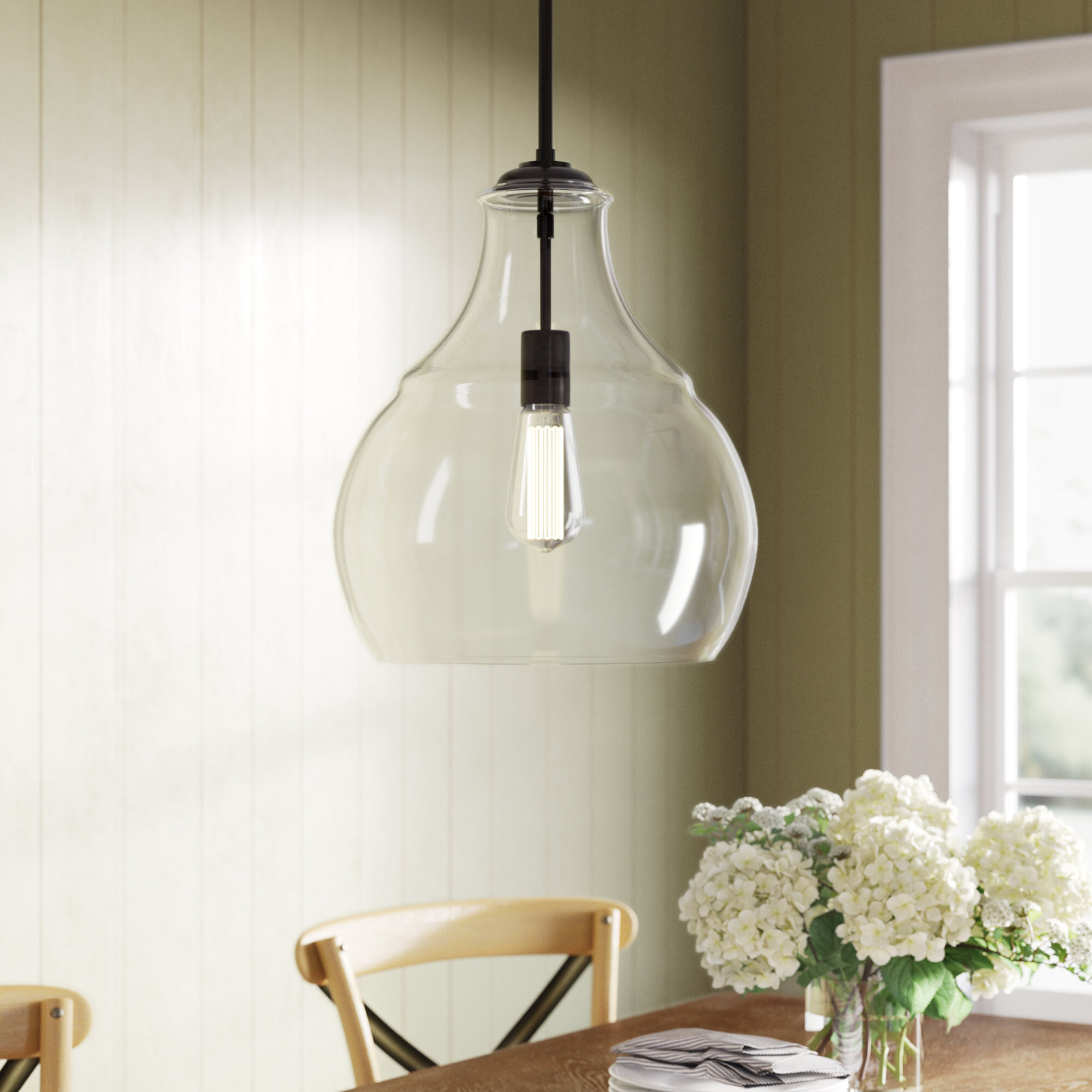 Seagrove Single Light Glass Dimmable Pendant, Oil Rubbed Bronze