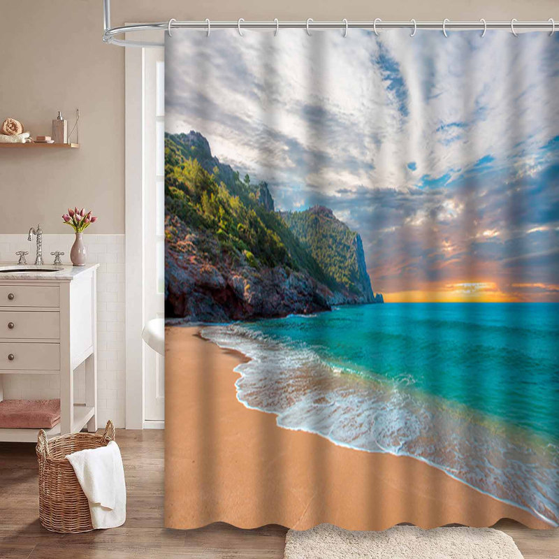 Plage, mer, rochers, île de la Turquie, côte, bleu magnifique avec 12 crochets, L 72 po x l 78 po